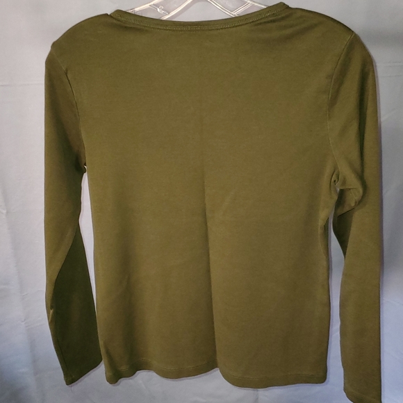 Lands' End Olive Green V-Neck Shirt - Picture 2 of 2